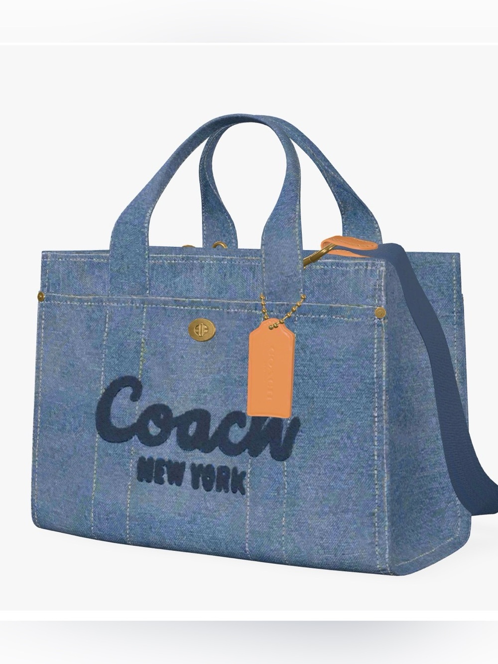 NWT Coach Denim Cargo Tote with Logo and Leather Tag in Blue and Tan